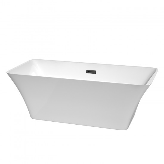 67 Inch Freestanding Bathtub in White, Matte Black Drain and Overflow Trim