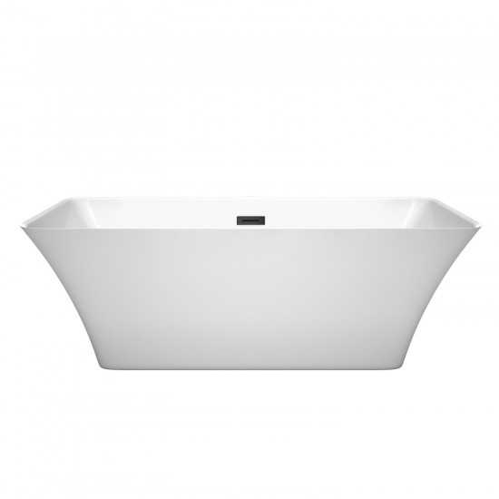 67 Inch Freestanding Bathtub in White, Matte Black Drain and Overflow Trim