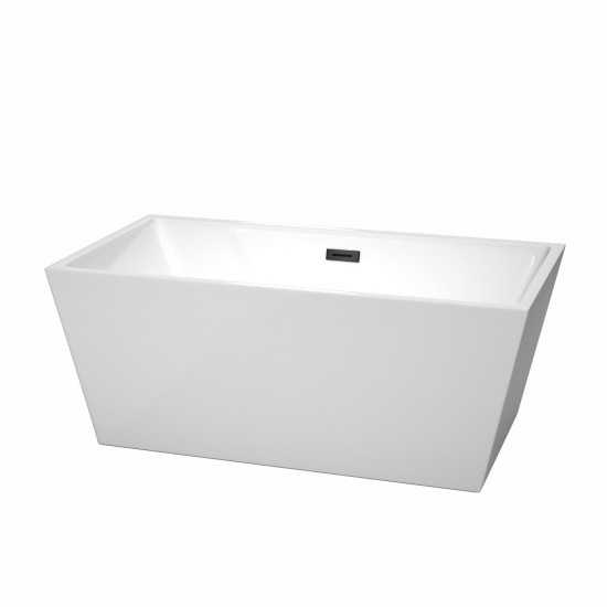 59 Inch Freestanding Bathtub in White, Matte Black Drain and Overflow Trim