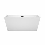 59 Inch Freestanding Bathtub in White, Matte Black Drain and Overflow Trim