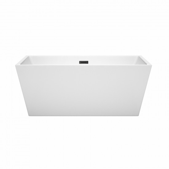 59 Inch Freestanding Bathtub in White, Matte Black Drain and Overflow Trim