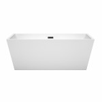 63 Inch Freestanding Bathtub in White, Matte Black Drain and Overflow Trim