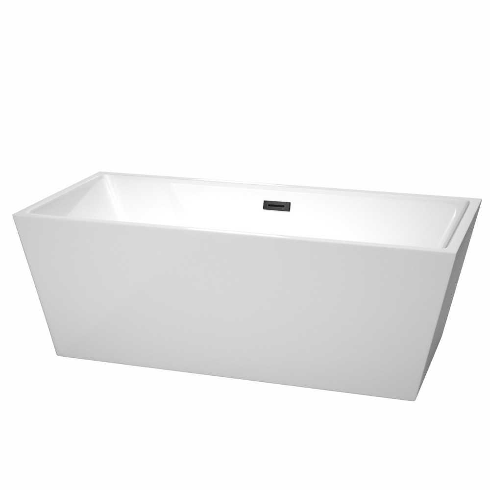 67 Inch Freestanding Bathtub in White, Matte Black Drain and Overflow Trim