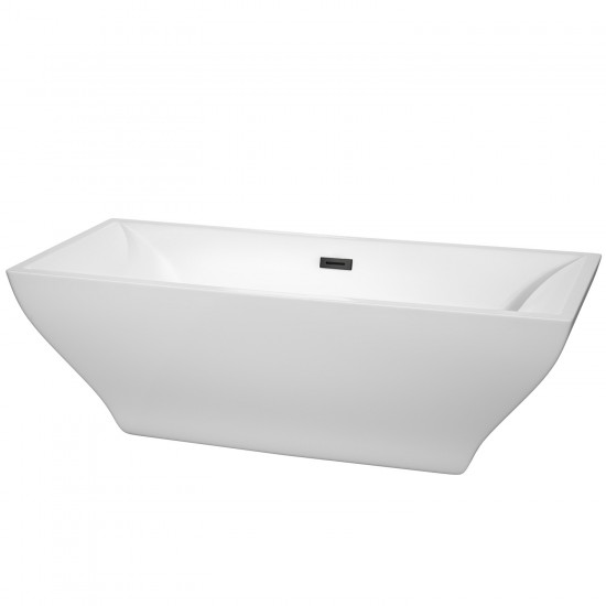 71 Inch Freestanding Bathtub in White, Matte Black Drain and Overflow Trim