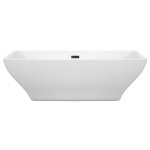71 Inch Freestanding Bathtub in White, Matte Black Drain and Overflow Trim