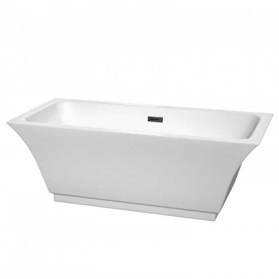 67 Inch Freestanding Bathtub in White, Matte Black Drain and Overflow Trim