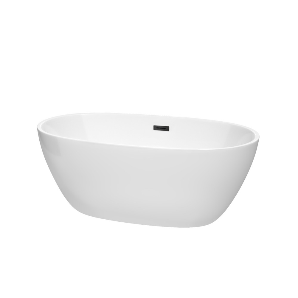 59 Inch Freestanding Bathtub in White, Matte Black Drain and Overflow Trim 59 Inch Freestanding Bathtub in White, Matte Black Drain and Overflow Trim