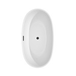59 Inch Freestanding Bathtub in White, Matte Black Drain and Overflow Trim