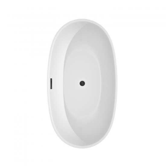 59 Inch Freestanding Bathtub in White, Matte Black Drain and Overflow Trim