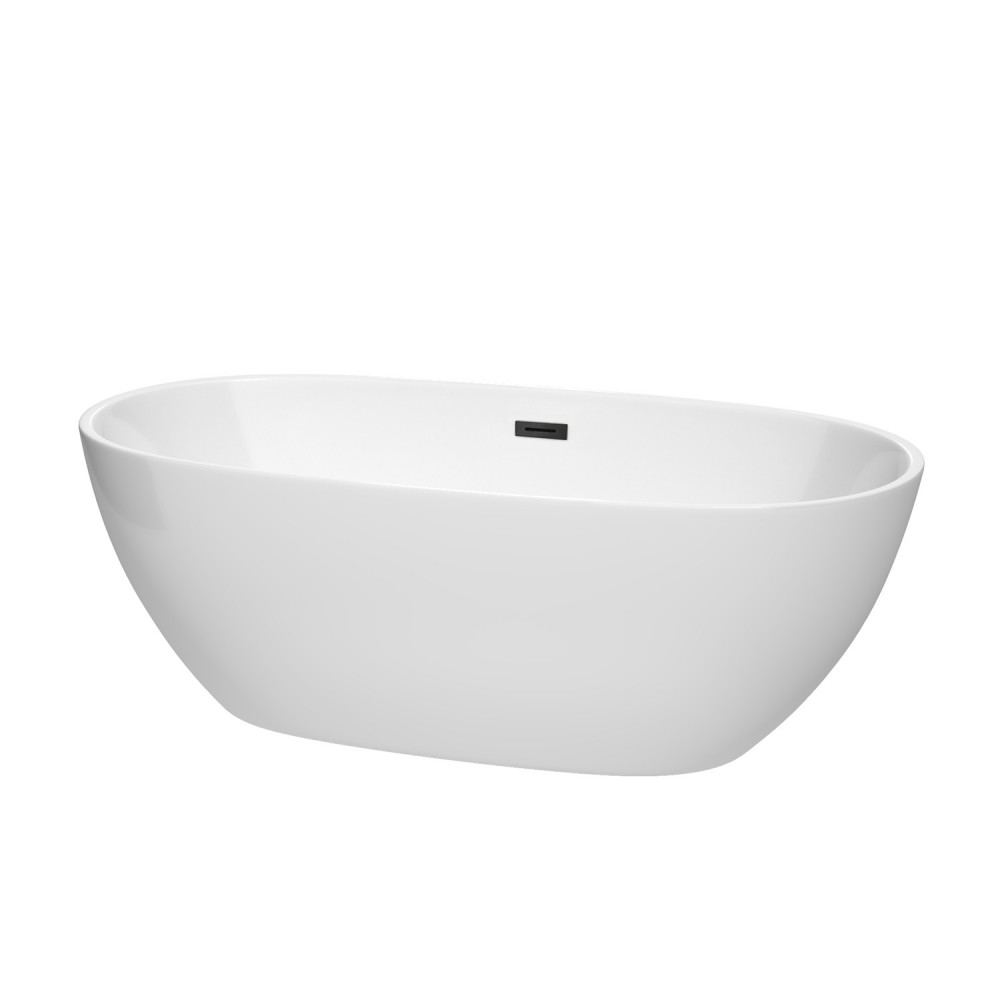 67 Inch Freestanding Bathtub in White, Matte Black Drain and Overflow Trim