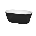 60 Inch Freestanding Bathtub in Black, White Interior, Black Drain, Trim