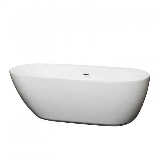 65 Inch Freestanding Bathtub in White, Shiny White Drain and Overflow Trim