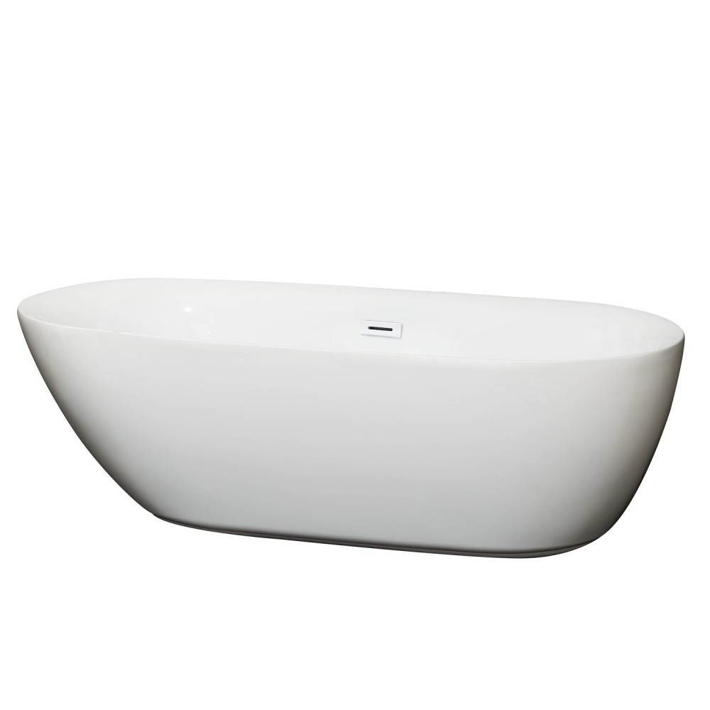 71 Inch Freestanding Bathtub in White, Shiny White Drain and Overflow Trim