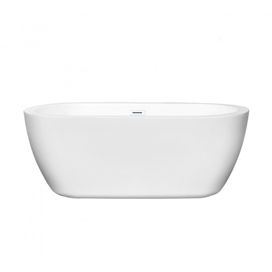 60 Inch Freestanding Bathtub in White, Shiny White Drain and Overflow Trim