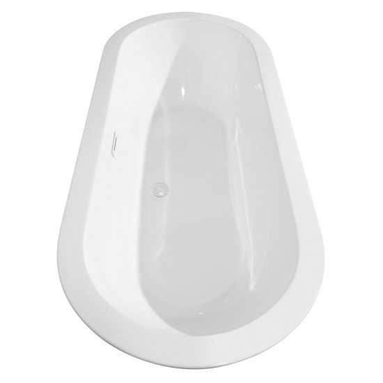 68 Inch Freestanding Bathtub in White, Shiny White Drain and Overflow Trim