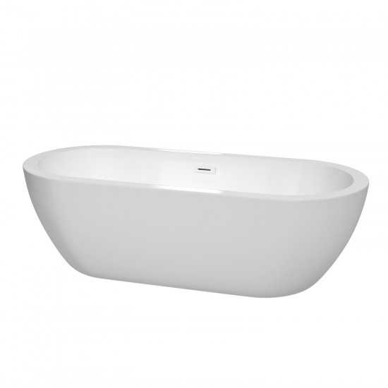 72 Inch Freestanding Bathtub in White, Shiny White Drain and Overflow Trim