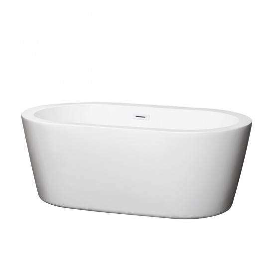 60 Inch Freestanding Bathtub in White, Shiny White Drain and Overflow Trim