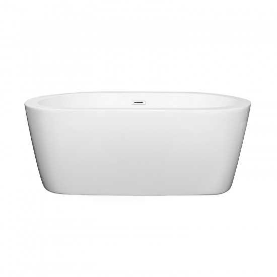 60 Inch Freestanding Bathtub in White, Shiny White Drain and Overflow Trim