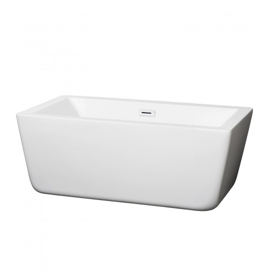 59 Inch Freestanding Bathtub in White, Shiny White Drain and Overflow Trim