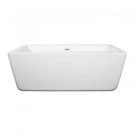 59 Inch Freestanding Bathtub in White, Shiny White Drain and Overflow Trim