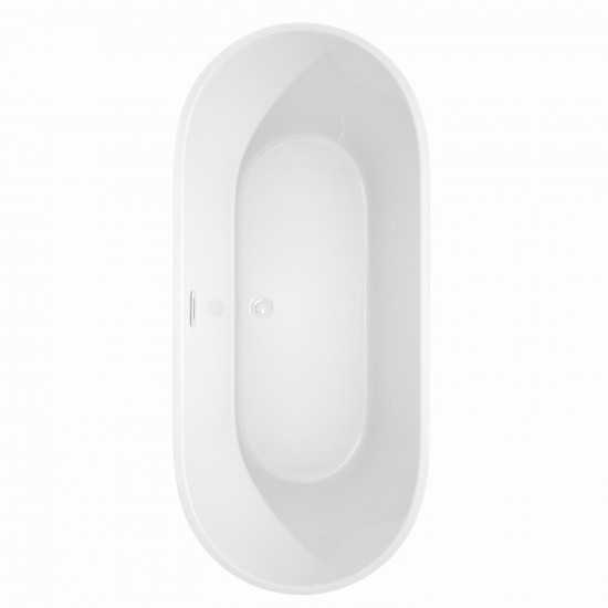 71 Inch Freestanding Bathtub in White, Shiny White Drain and Overflow Trim