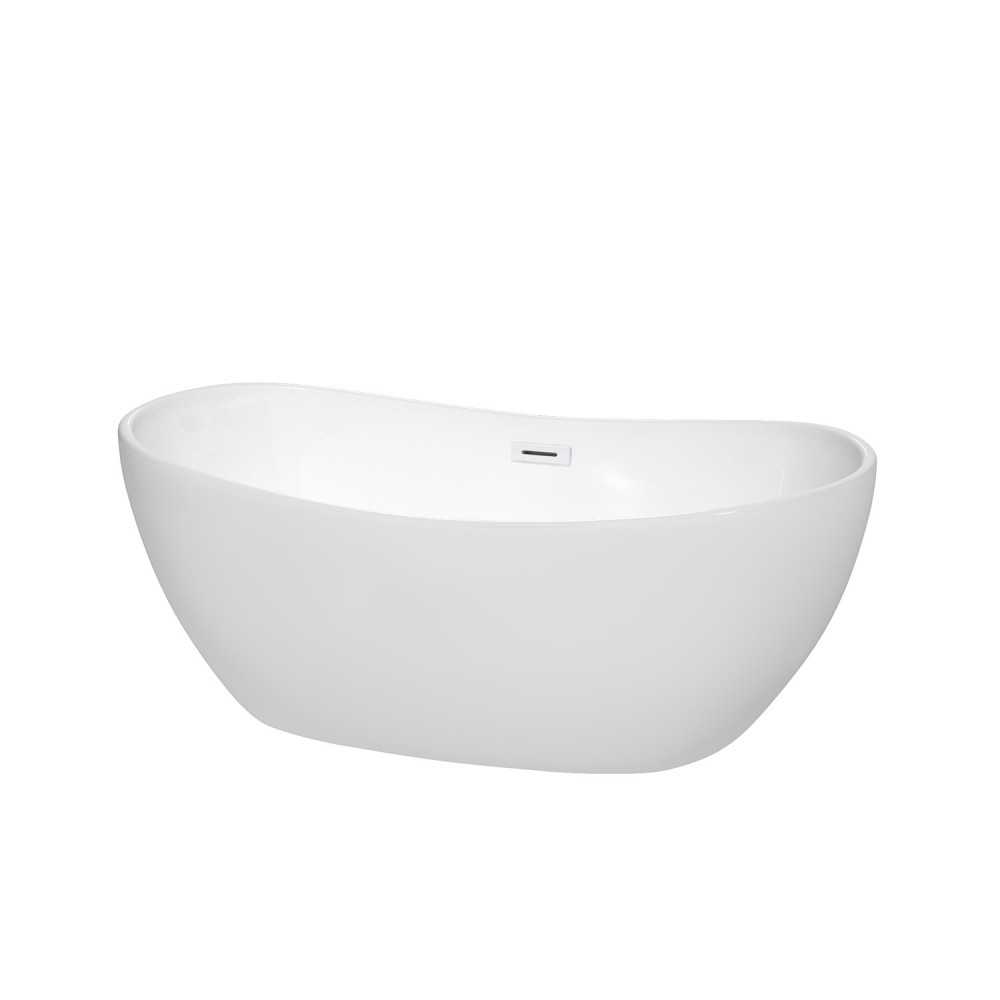 60 Inch Freestanding Bathtub in White, Shiny White Drain and Overflow Trim 60 Inch Freestanding Bathtub in White, Shiny White Drain and Overflow Trim