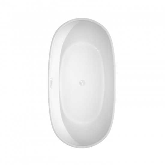 60 Inch Freestanding Bathtub in White, Shiny White Drain and Overflow Trim