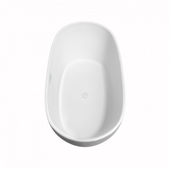 60 Inch Freestanding Bathtub in White, Shiny White Drain and Overflow Trim