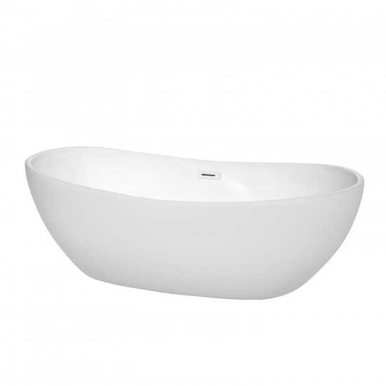 70 Inch Freestanding Bathtub in White, Shiny White Drain and Overflow Trim