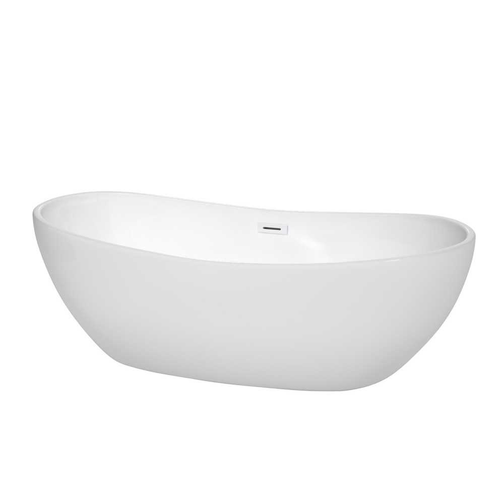 70 Inch Freestanding Bathtub in White, Shiny White Drain and Overflow Trim