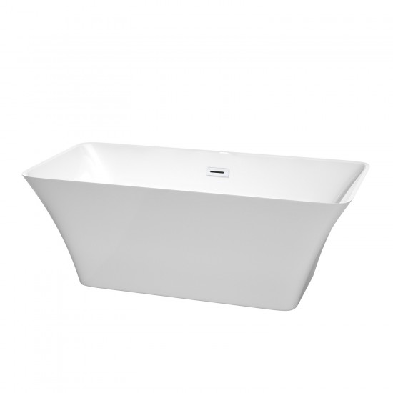 59 Inch Freestanding Bathtub in White, Shiny White Drain and Overflow Trim