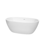 59 Inch Freestanding Bathtub in White, Shiny White Drain and Overflow Trim