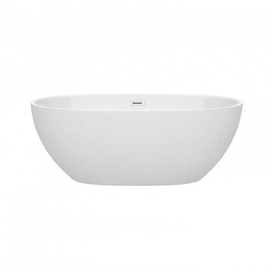 63 Inch Freestanding Bathtub in White, Shiny White Drain and Overflow Trim