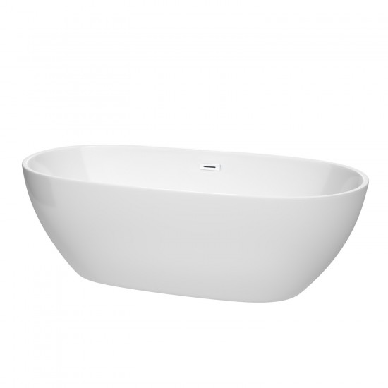 71 Inch Freestanding Bathtub in White, Shiny White Drain and Overflow Trim