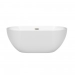 60 Inch Freestanding Bathtub in White, Brushed Nickel Drain and Overflow Trim