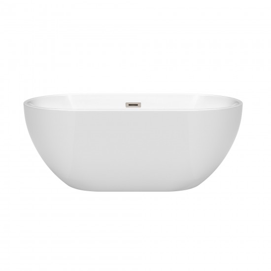 60 Inch Freestanding Bathtub in White, Brushed Nickel Drain and Overflow Trim