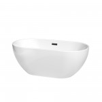 60 Inch Freestanding Bathtub in White, Matte Black Drain and Overflow Trim