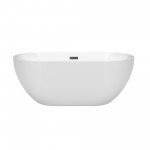 60 Inch Freestanding Bathtub in White, Matte Black Drain and Overflow Trim