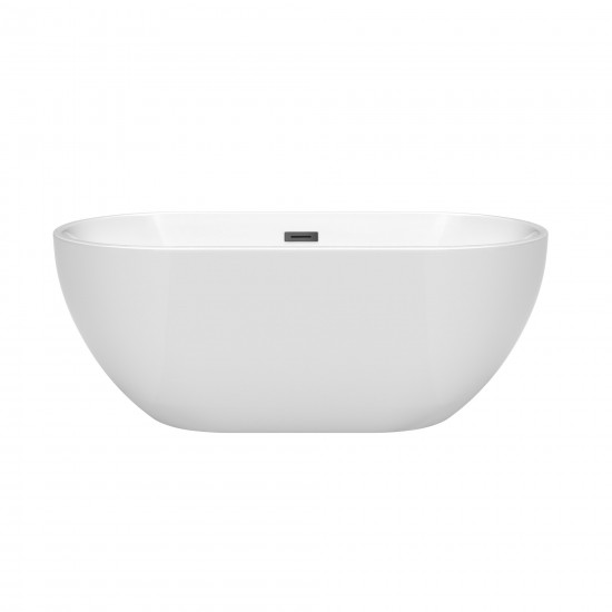 60 Inch Freestanding Bathtub in White, Matte Black Drain and Overflow Trim