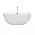 60 Inch Freestanding Bathtub in White, Floor Mounted Faucet, Drain, Trim in Chrome