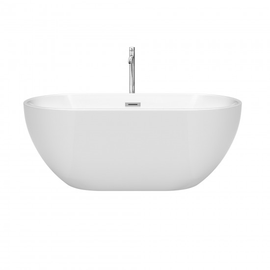 60 Inch Freestanding Bathtub in White, Floor Mounted Faucet, Drain, Trim in Chrome