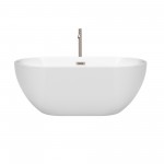 60 Inch Freestanding Bathtub in White, Floor Mounted Faucet, Drain, Trim in Nickel