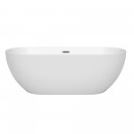 67 Inch Freestanding Bathtub in White, Brushed Nickel Drain and Overflow Trim