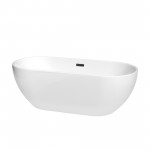 67 Inch Freestanding Bathtub in White, Matte Black Drain and Overflow Trim