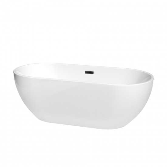 67 Inch Freestanding Bathtub in White, Matte Black Drain and Overflow Trim