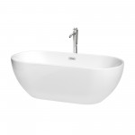 67 Inch Freestanding Bathtub in White, Floor Mounted Faucet, Drain, Trim in Chrome