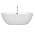 67 Inch Freestanding Bathtub in White, Floor Mounted Faucet, Drain, Trim in Chrome