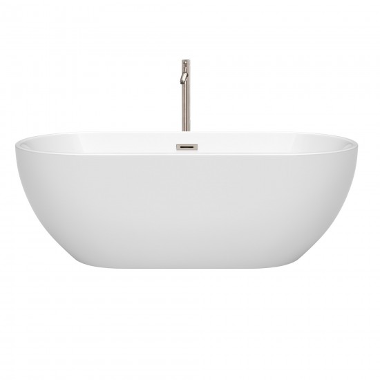 67 Inch Freestanding Bathtub in White, Floor Mounted Faucet, Drain, Trim in Nickel