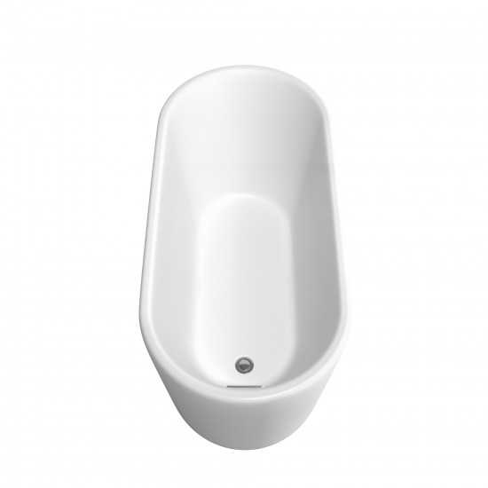 59 Inch Freestanding Bathtub in Matte White, Chrome Drain, Overflow Trim