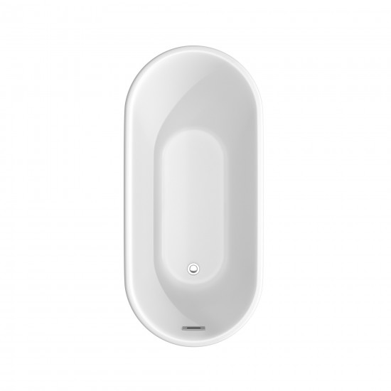 59 Inch Freestanding Bathtub in Matte White, Chrome Drain, Overflow Trim
